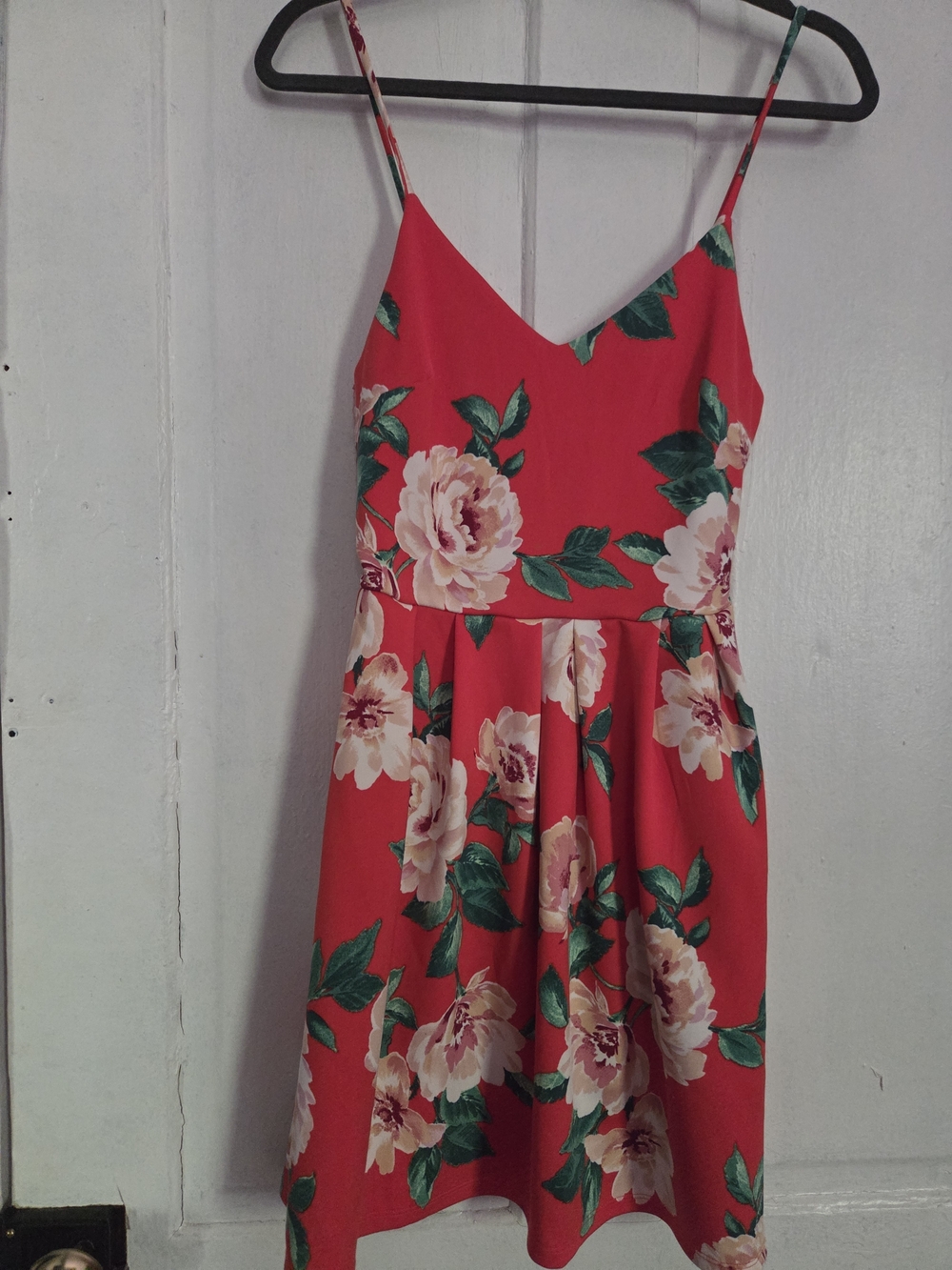 Floral Orange/Red Spaghetti-Strap Mini Dress